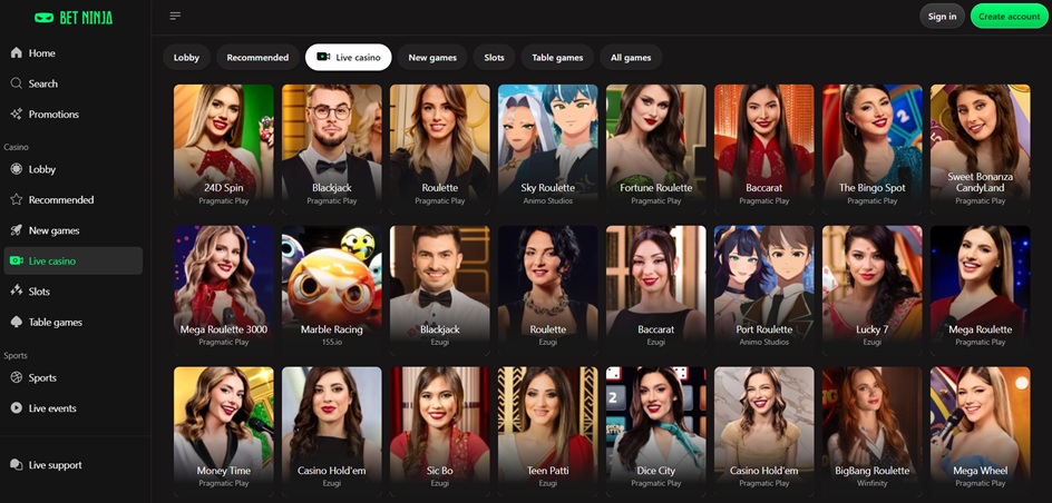 Betninja Casino live casino